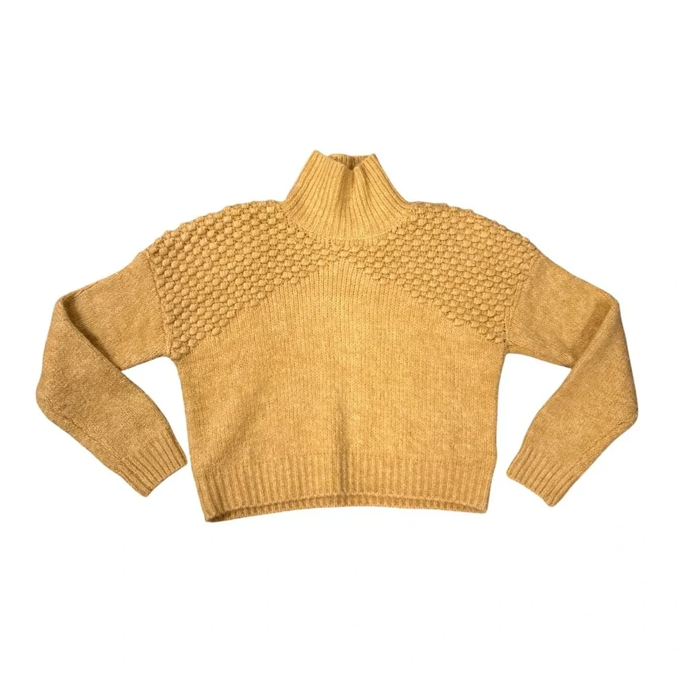 Free‎ People Sweater Womens Small Yellow Popcorn Knit Mock Neck OB1508649