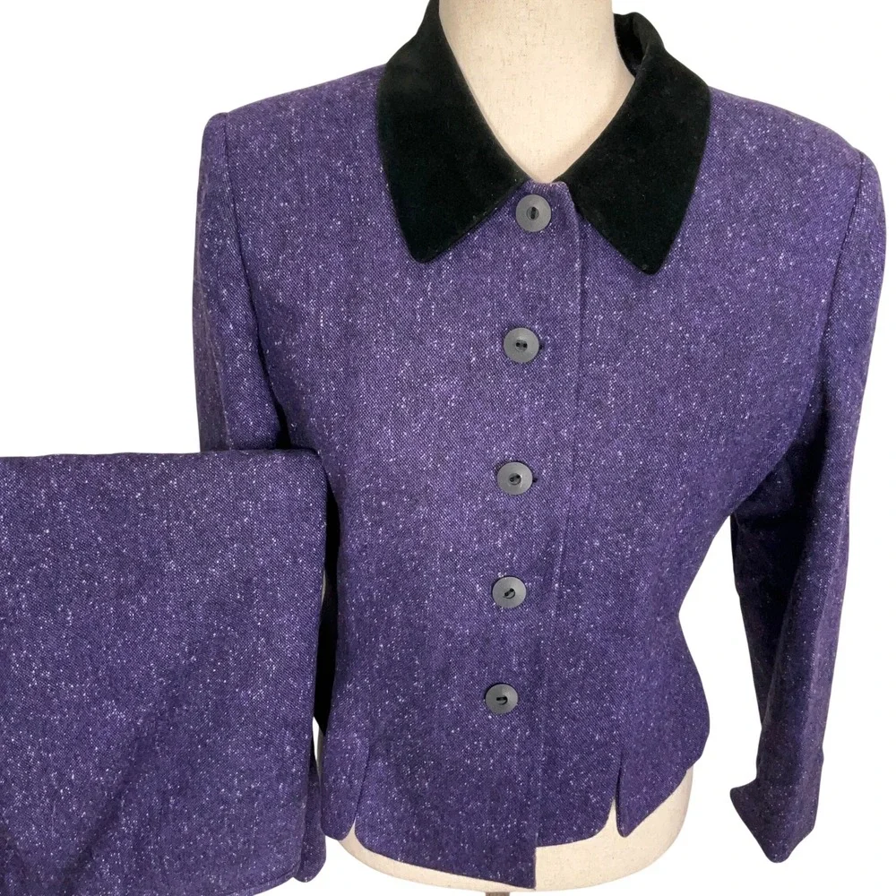 Kasper Skirt Suit Women 6P Purple Velvet Collar Professional  Wool Tweed