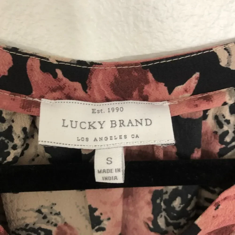 Lucky Brand Ruffled Rose Print Top Lace Up Tiered