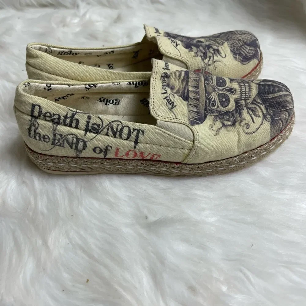 Goby beige canvas skulls print espadrilles slip on loafers Size EUR 37