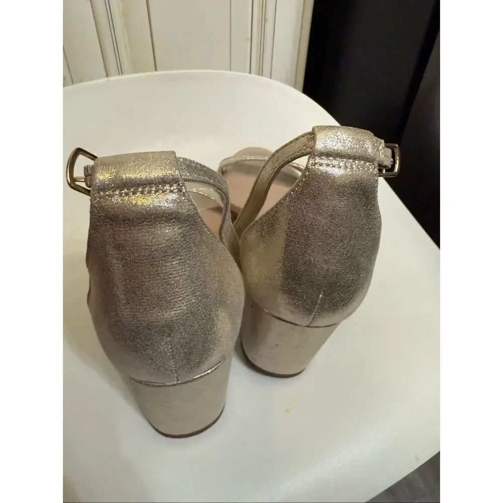 Steve Madden Women's Jcarrson Ankle Strap Block Heel Sandals Gold Mesh Size 7M