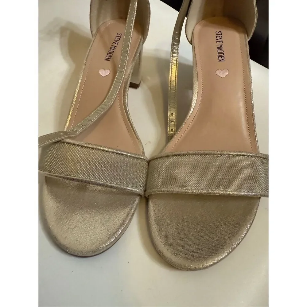 Steve Madden Women's Jcarrson Ankle Strap Block Heel Sandals Gold Mesh Size 7M