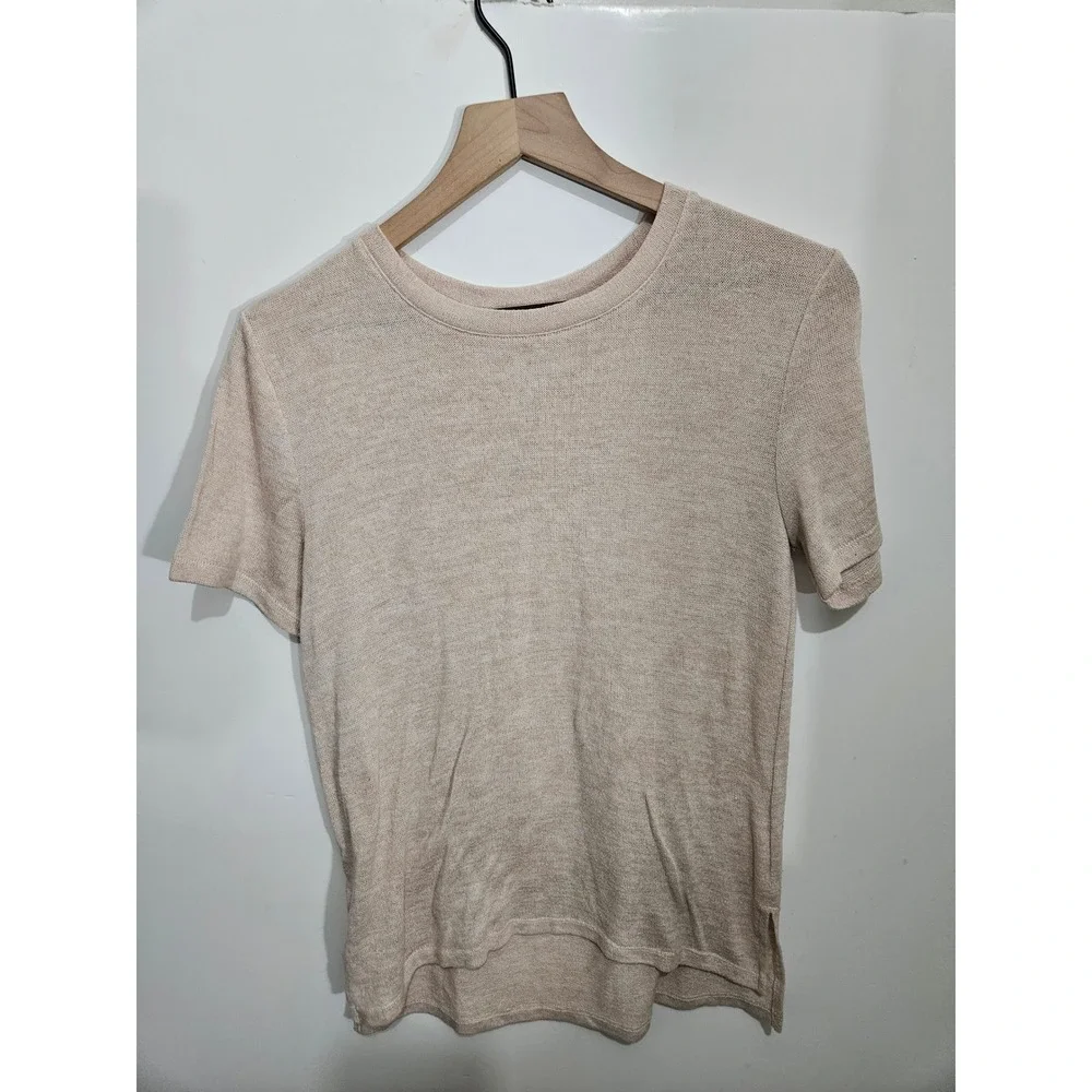Lou &‎ Grey Oatmeal Beige Short Sleeve Knit Crewneck Top Small