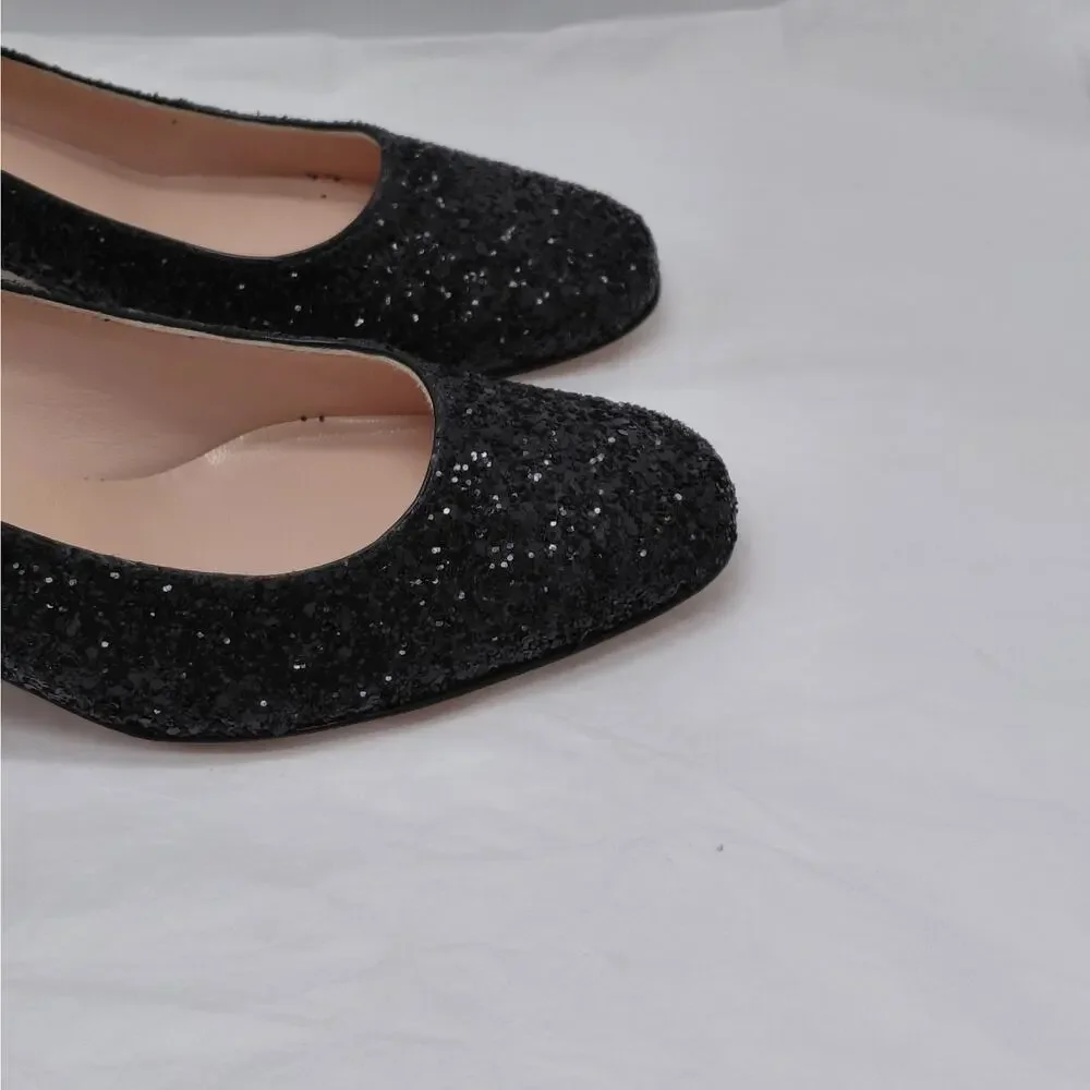 Kate Spade Womens Heels Size 9.5M Silver Glitter Block Heel Pumps Wedding Party