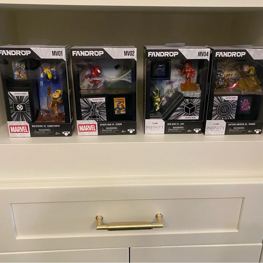 4 Marvel Fandrop Action Figure Collection - Red, Yellow, Black
