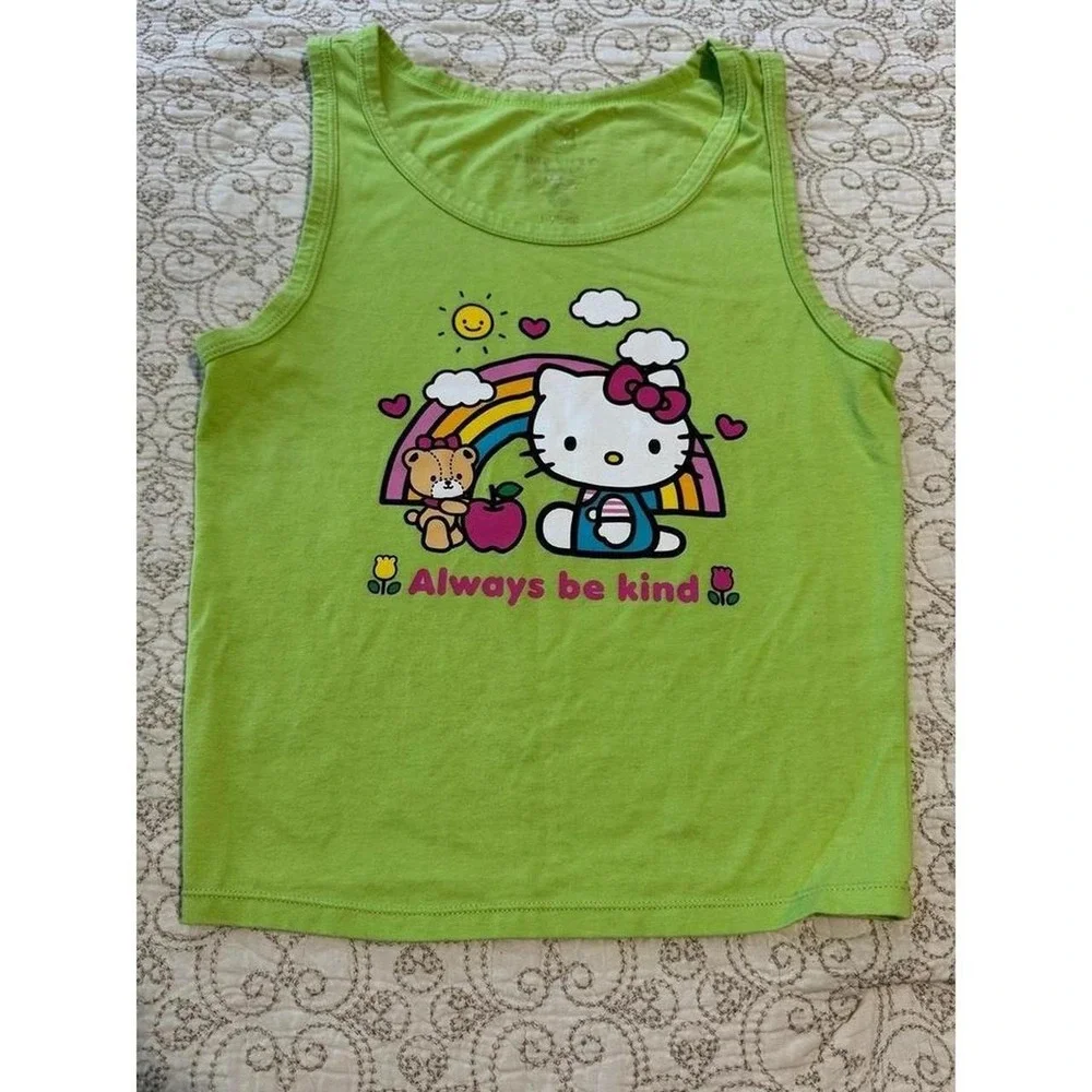 Sanrio Hello Kitty Girls Lime Green Always Be Kind Rainbow Tank Top Size M 10-12