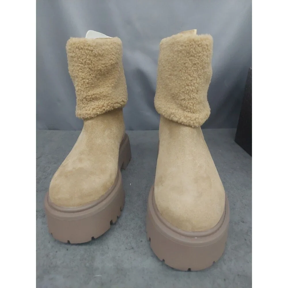 Steve Madden Platform Blizzard Boots Tan Suede With Fleece Cuff Size 7