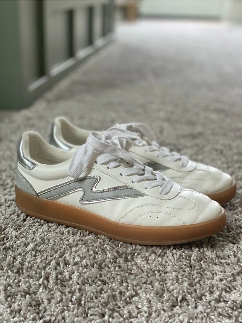 Madden Girl White Sneakers with Silver Accent and Gum Sole