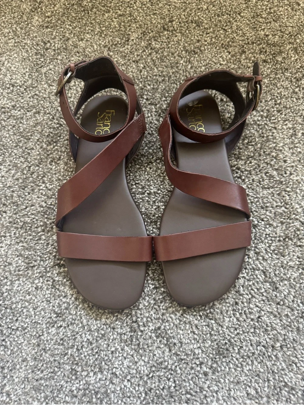 Franco Sarto Brown Strappy Ankle Buckle Sandals