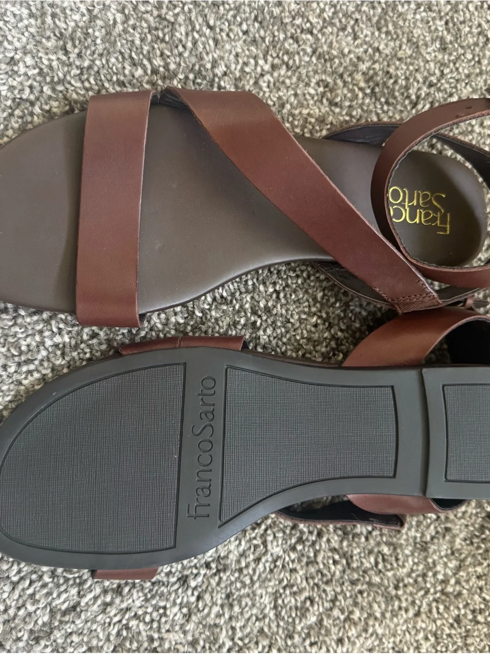 Franco Sarto Brown Strappy Ankle Buckle Sandals