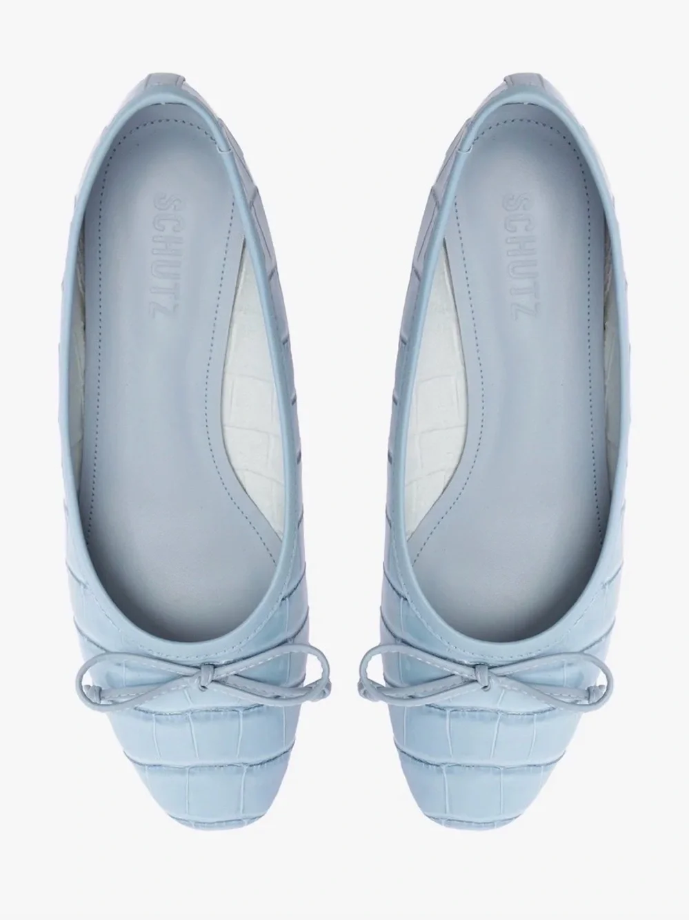 Schutz Light Blue Croc-Embossed Leather Ballet Flats | Arissa Ballet Flat