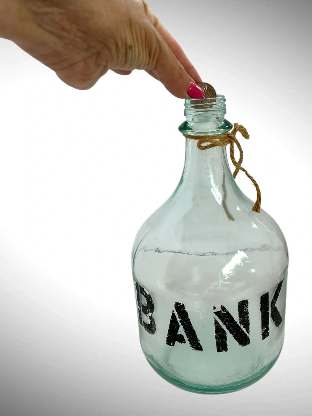 Vintage Glass Bank Jug Bottle Green Tint Primitive Coin Bank