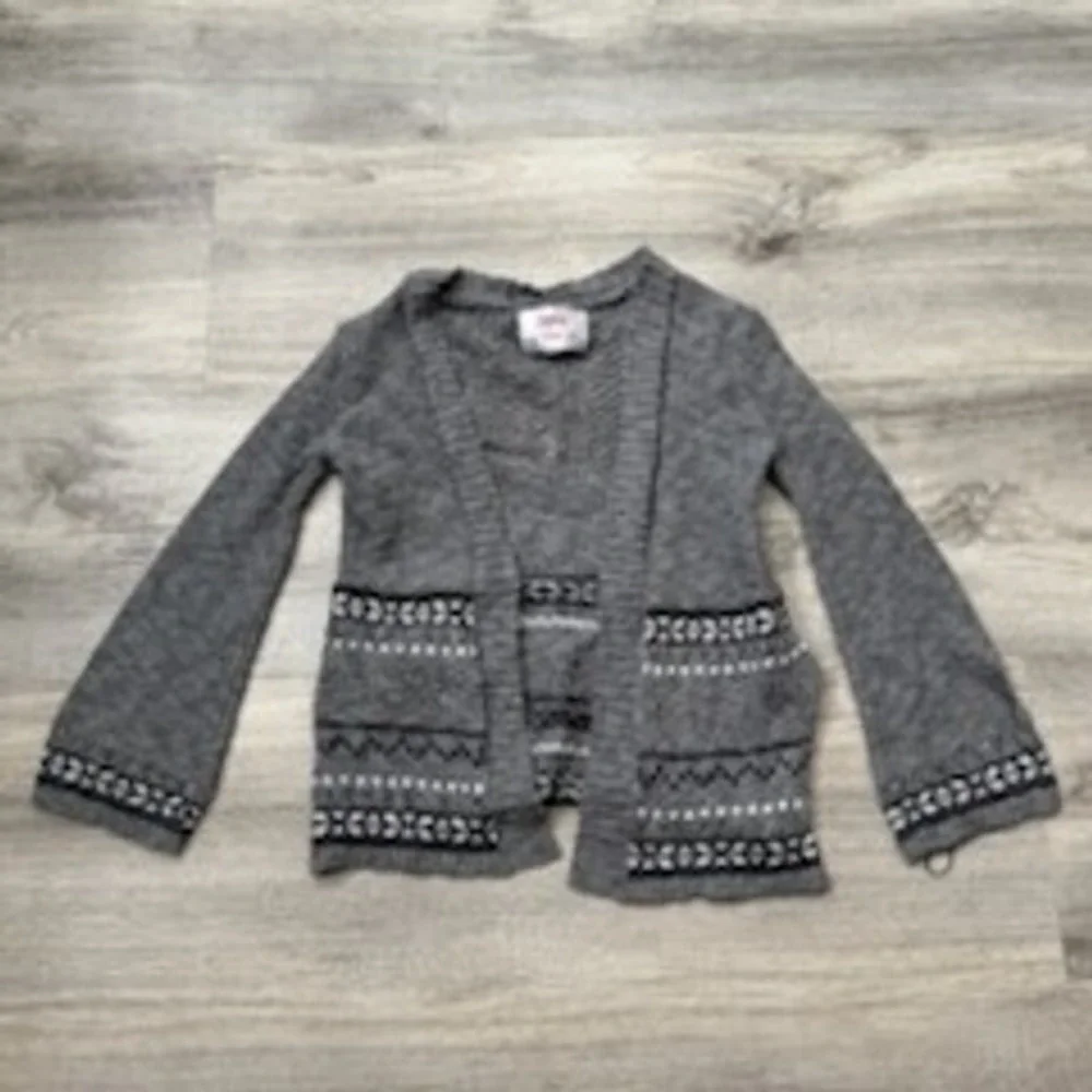 Justice Girls Gray Knit Cardigan Sweater Fair Isle Pockets‎ Size 6