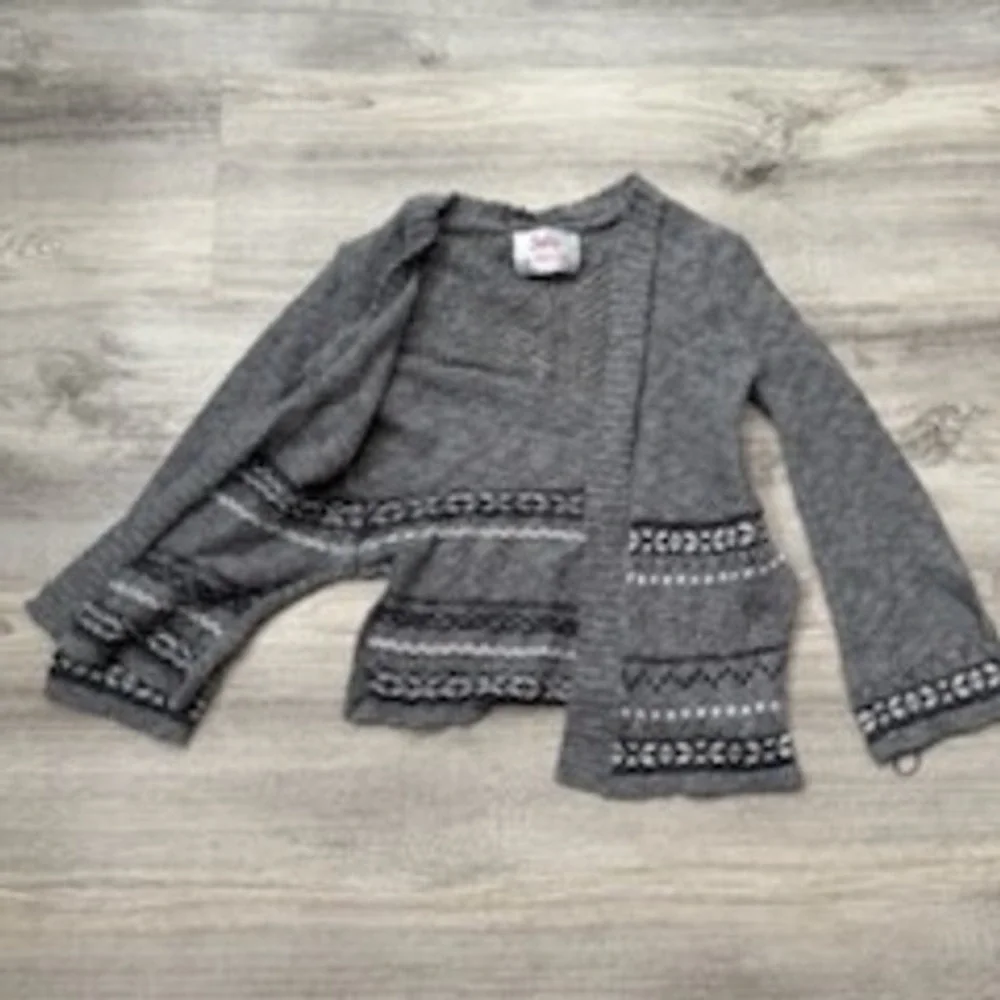Justice Girls Gray Knit Cardigan Sweater Fair Isle Pockets‎ Size 6