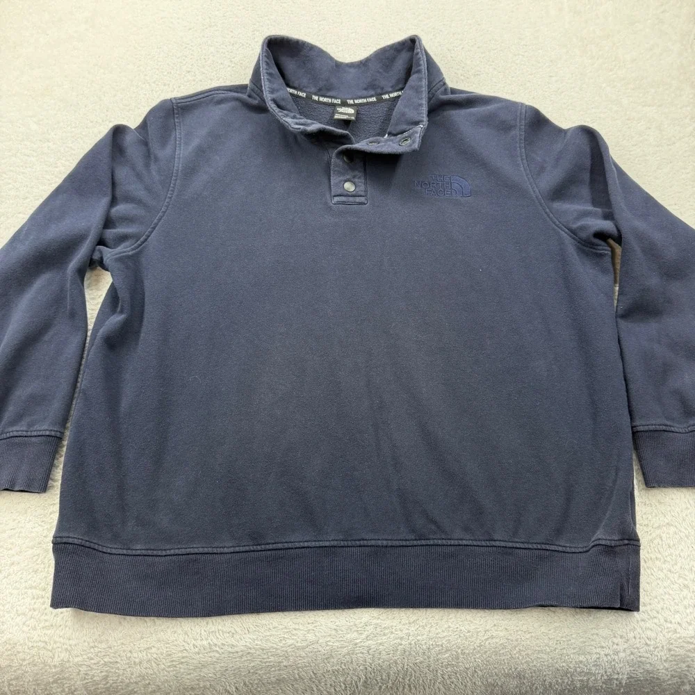 The North Face Mens Snap Neck Pullover Sweatshirt Navy Blue XXL‎