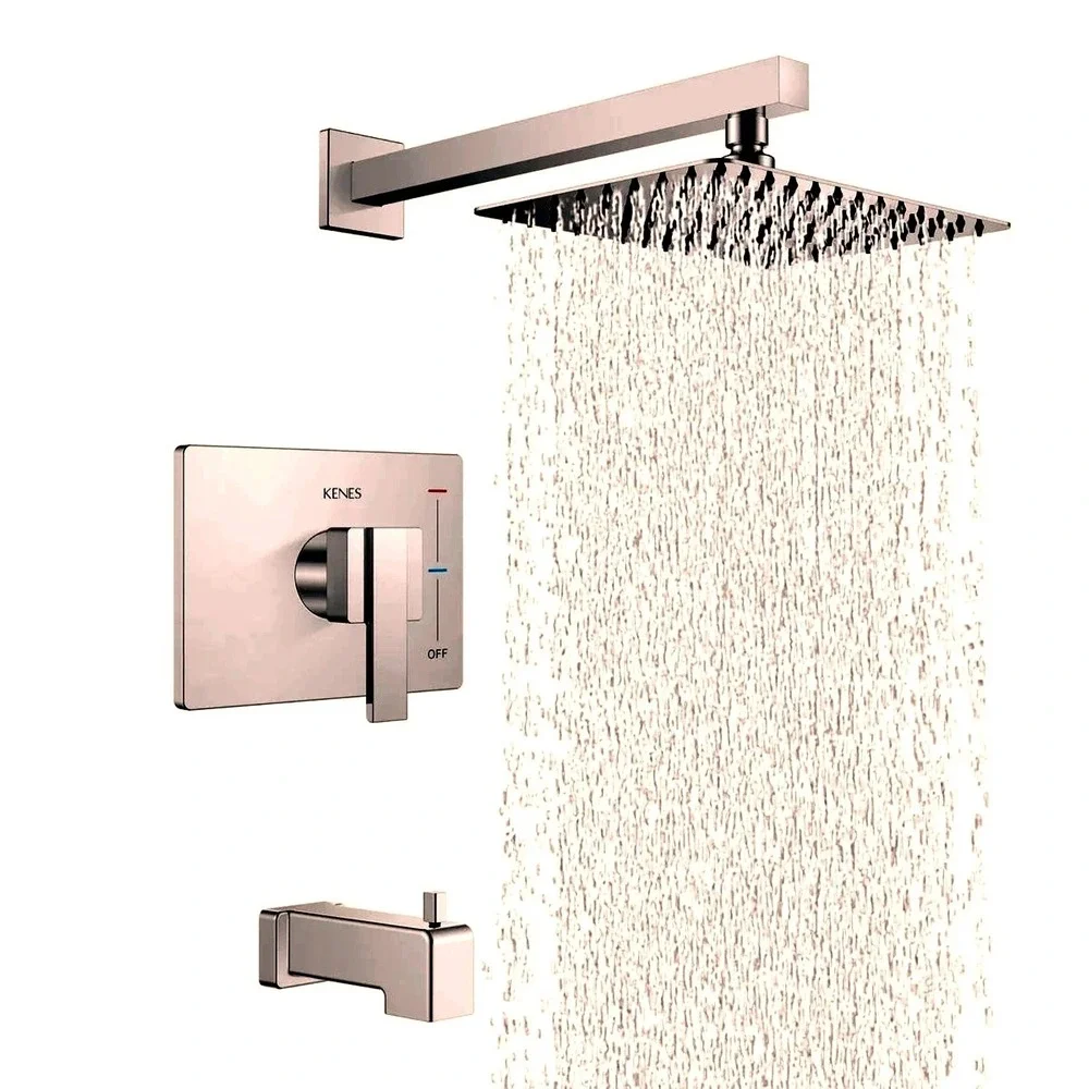 KENES Tub Shower Faucet Set Rainfall Shower‎ Head with Valve & Spout Chrome