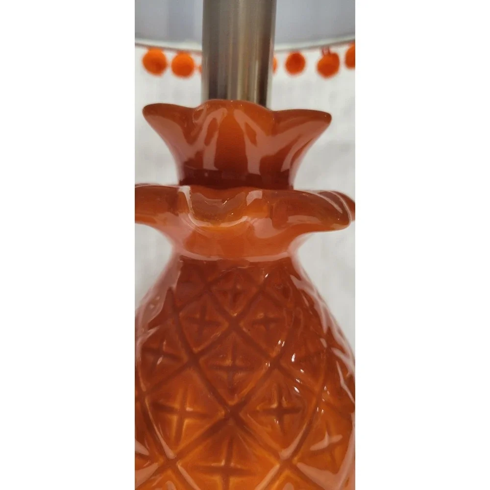 Vintage 70s Look Orange Pineapple Table Lamp with Shade Ceramic Glossy Finish