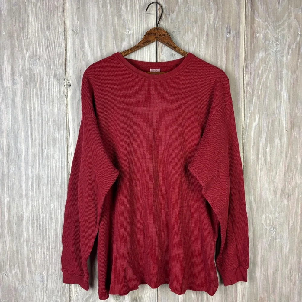 VTG GAP Red Waffle Knit Long Sleeve Thermal Shirt Mens M‎ Made in USA Faded Cozy