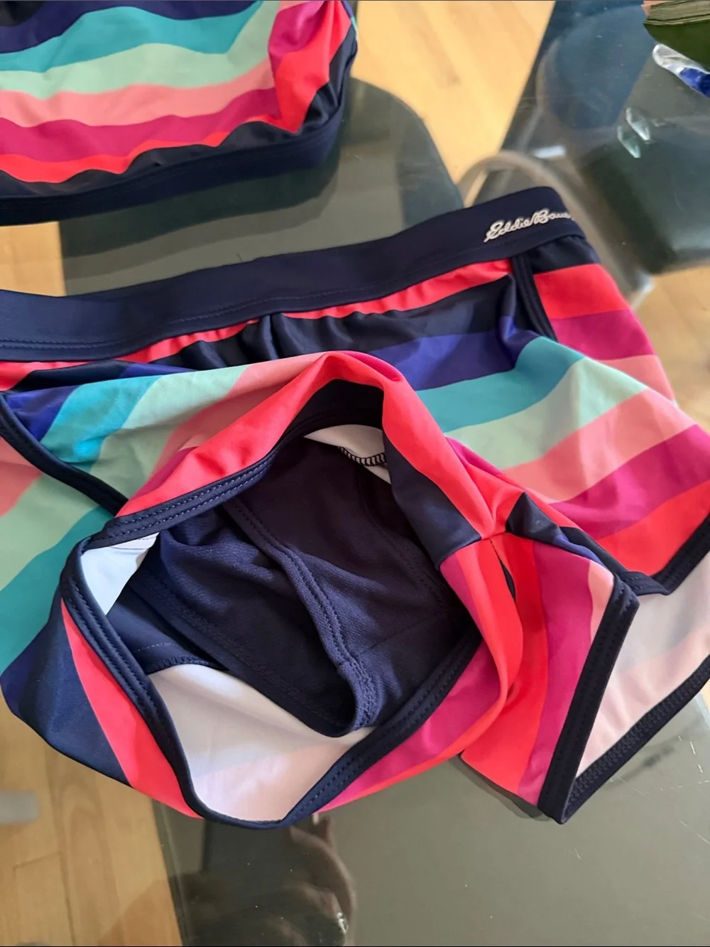Girls' Multi-Stripe Reversible Swim Set - Navy, Pink & Teal
