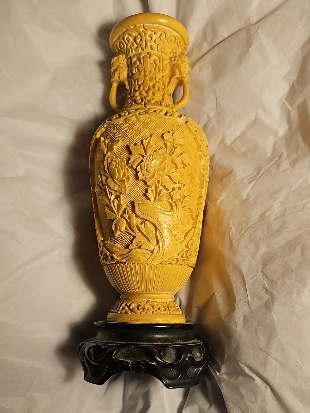 Antique Chinese Soapstone Or Faux Ivory Intricately Carved Vase