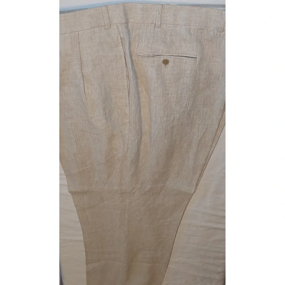 Joseph Abboud Men's 45 x 30 100% Linen Straight‎ Leg Beige Tan Dress Pants