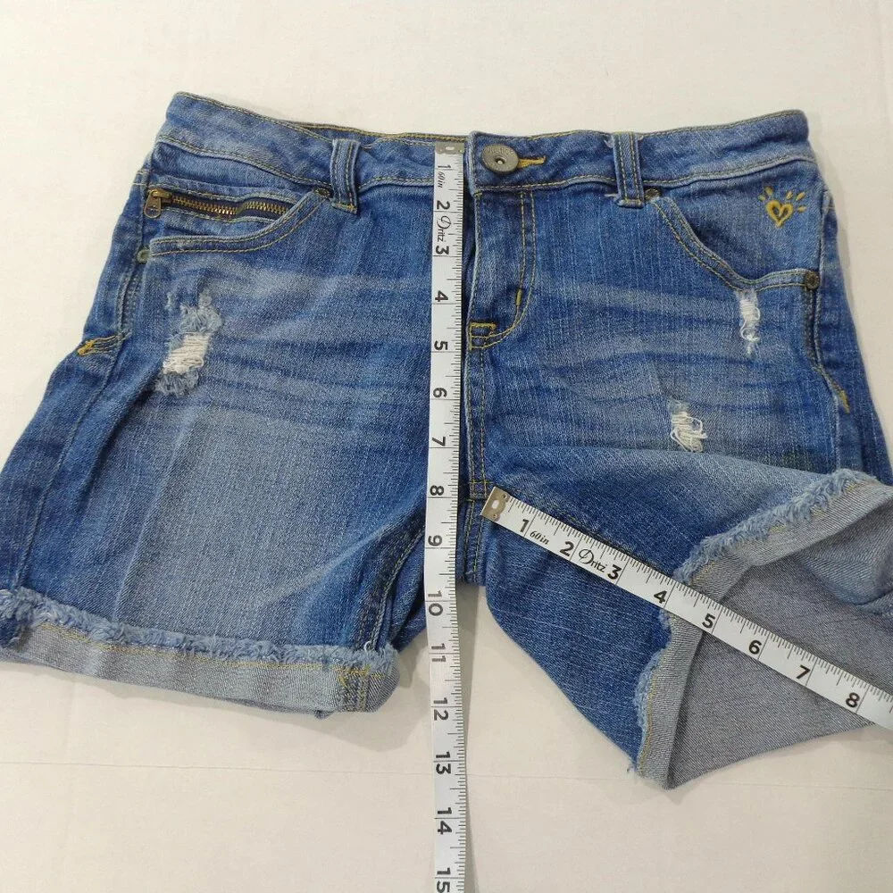 Girls Justice Jeans Shorts Stretch Denim Med Wash Distressed Junior‎ Size 16R