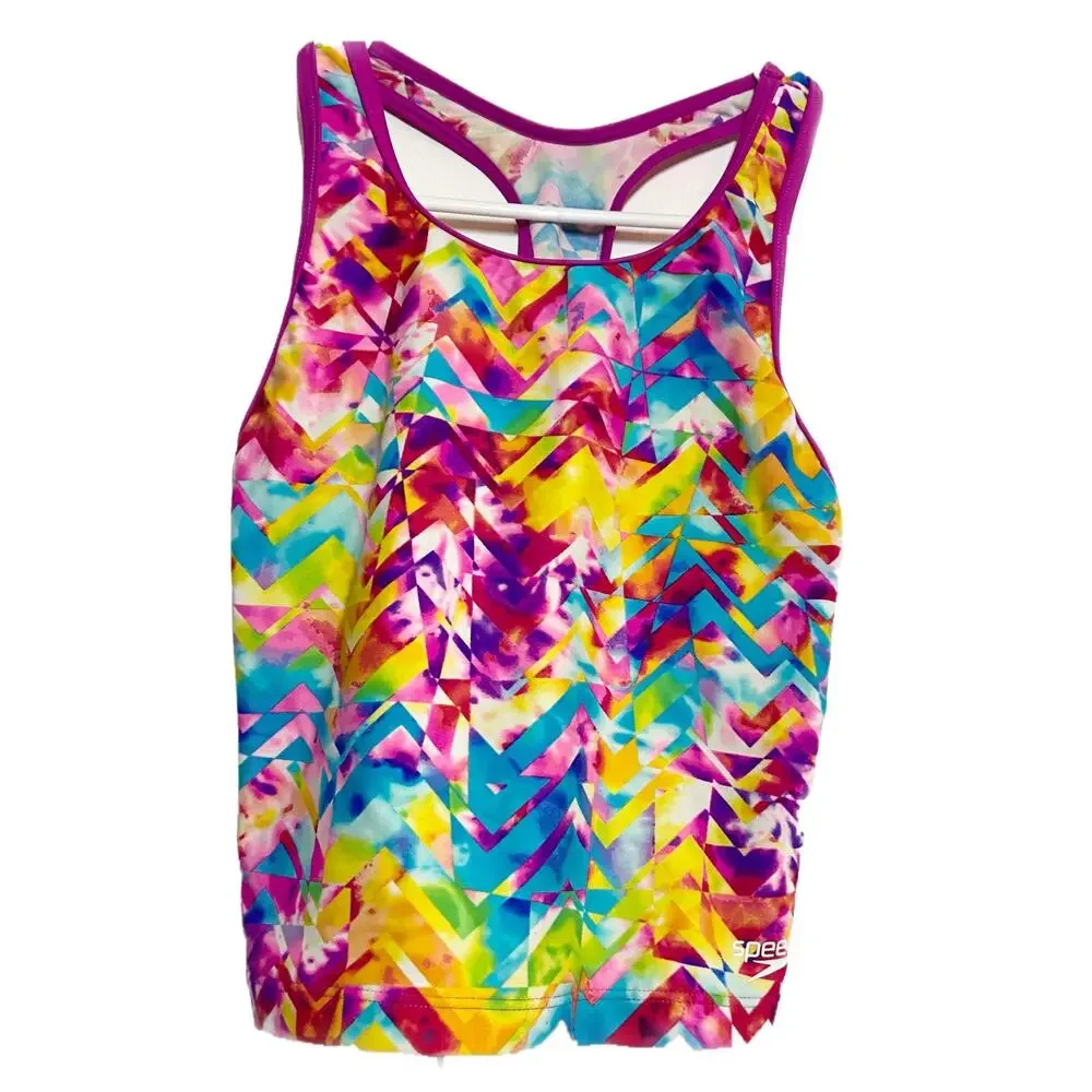 Speedo Tankini Multi Chevron Geometric Kaleidoscope Fractal Pink Multicolor 10