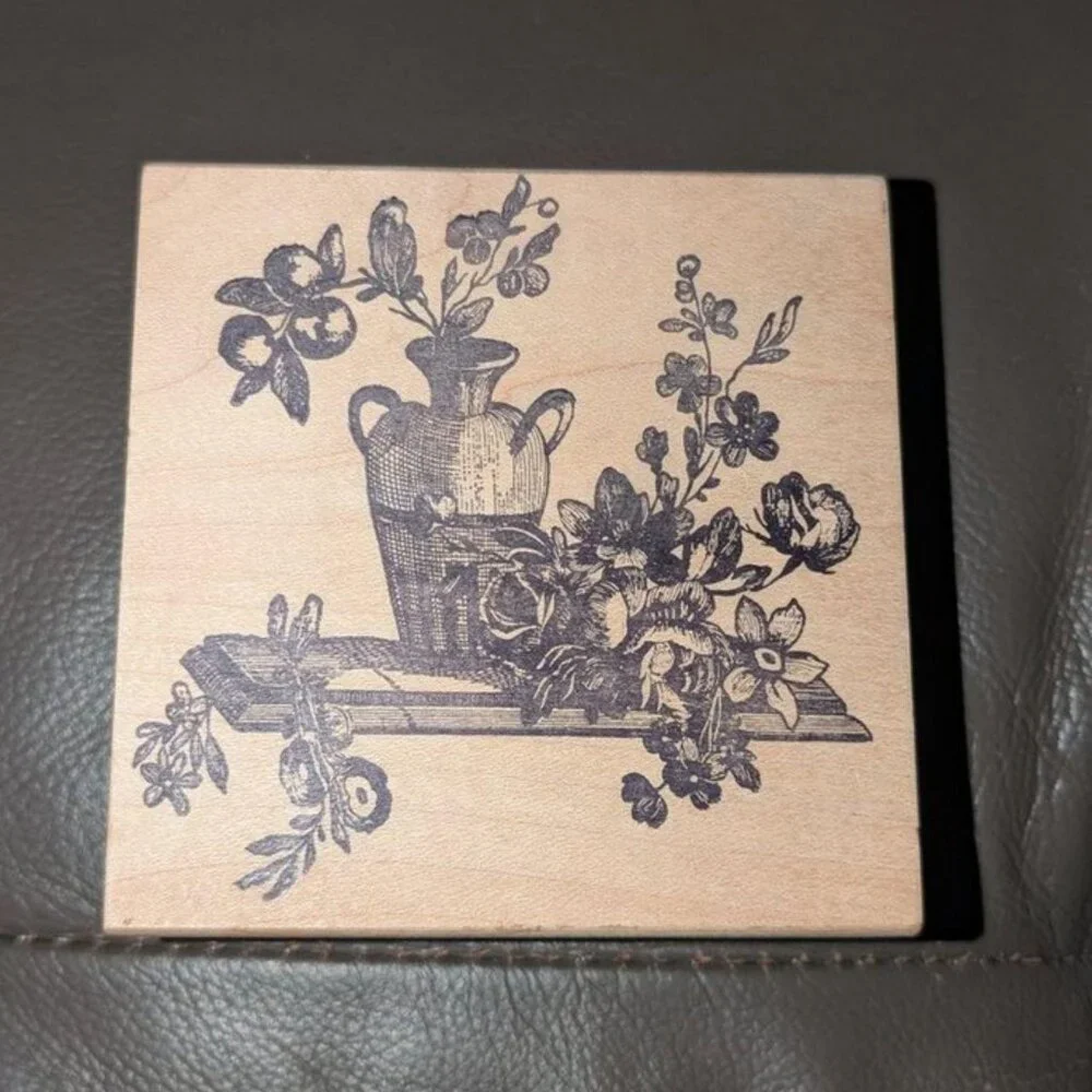 Magenta Wall Shelf Flowers Vase Wood Mounted Rubber Stamp Square Large Wooden