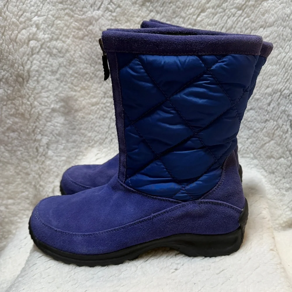 LANDS' END Womens Boots Size 6.5B Suede Quilted Lined Side Zip Winter Royal Blue