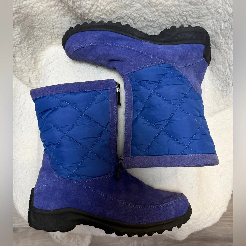 LANDS' END Womens Boots Size 6.5B Suede Quilted Lined Side Zip Winter Royal Blue