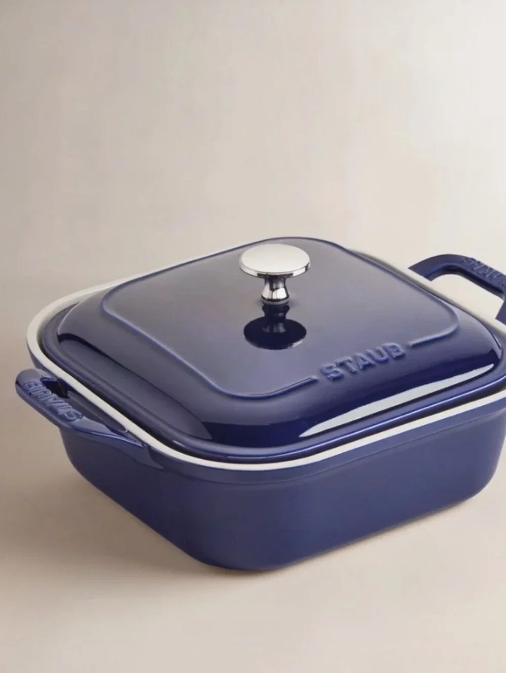 Staub 2.5QT Covered Square Enameled Casserole Dish- Dark Blue