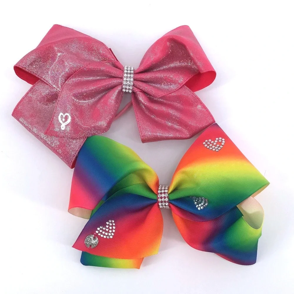 JoJo‎ Siwa Hair Bows Jumbo Set Pink Metallic Glitter Rainbow Rhinestone Hearts