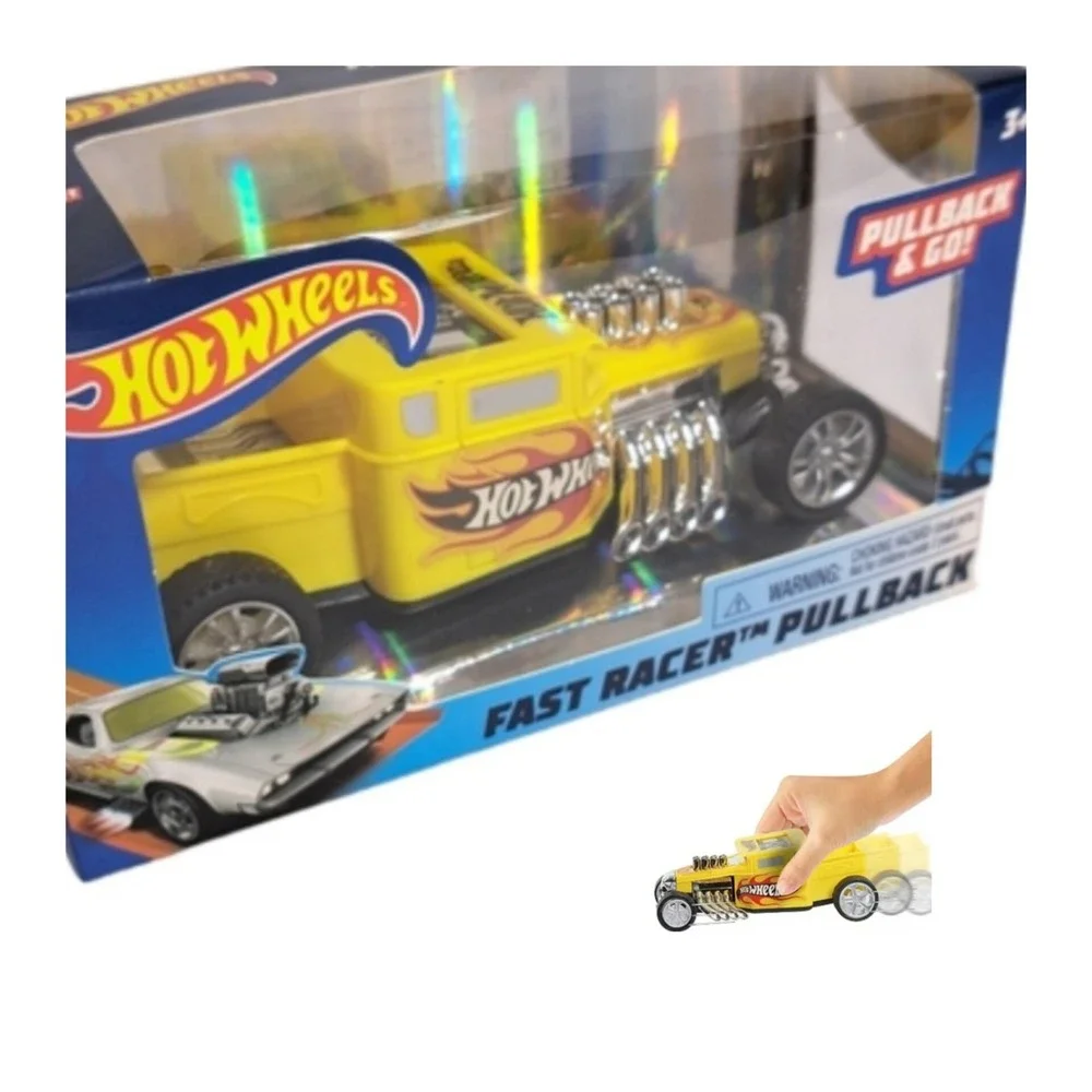 Hot Wheels Kids Pullback & Go Fast Racer Yellow Bone Shaker Car Ages 3+