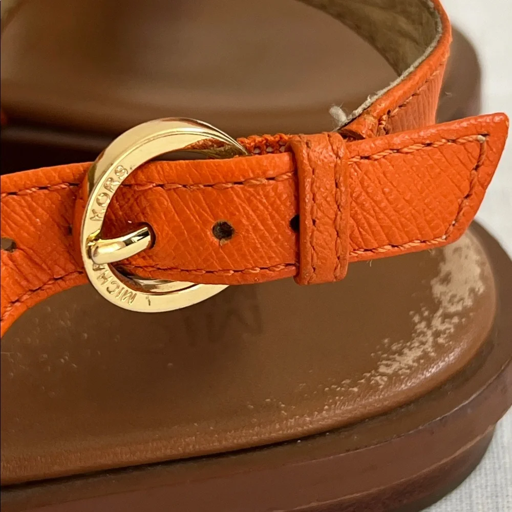 🌞 Michael Kors T-Strap Sandals in Tangerine with Gold Plate women 6.5