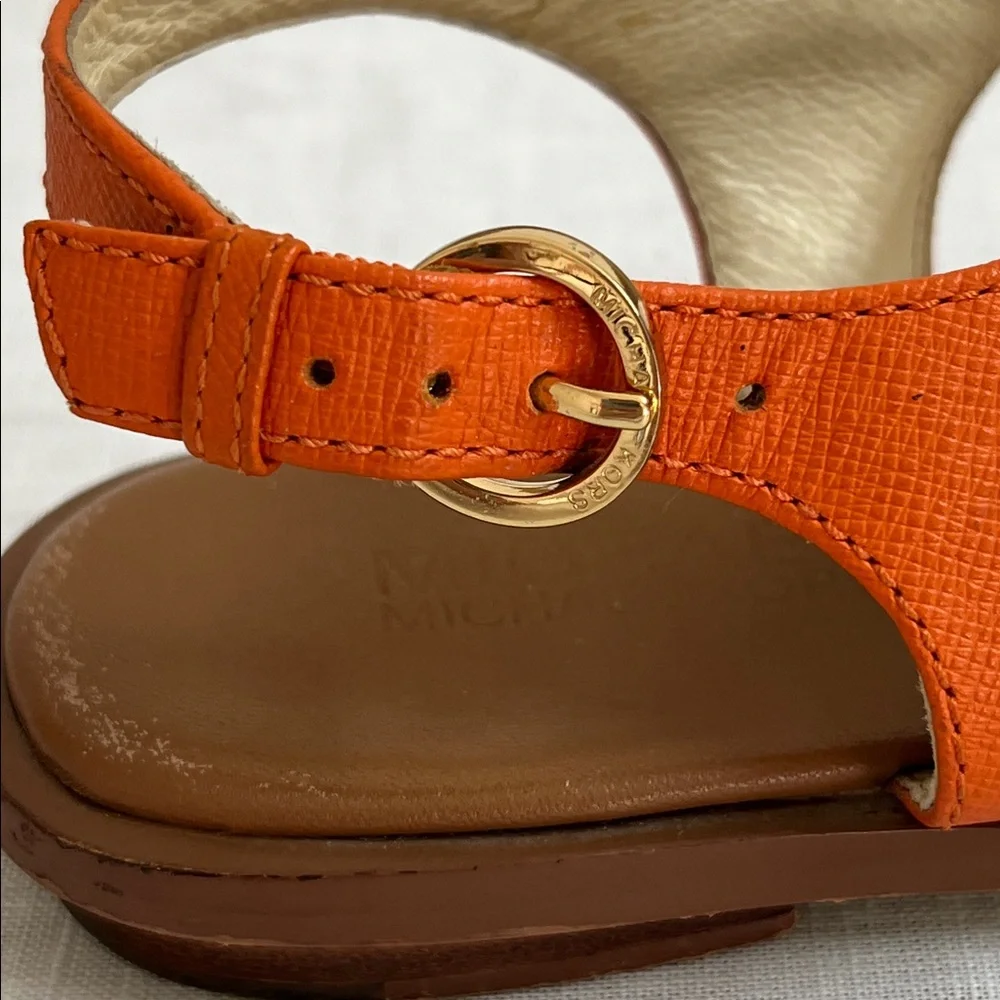 🌞 Michael Kors T-Strap Sandals in Tangerine with Gold Plate women 6.5