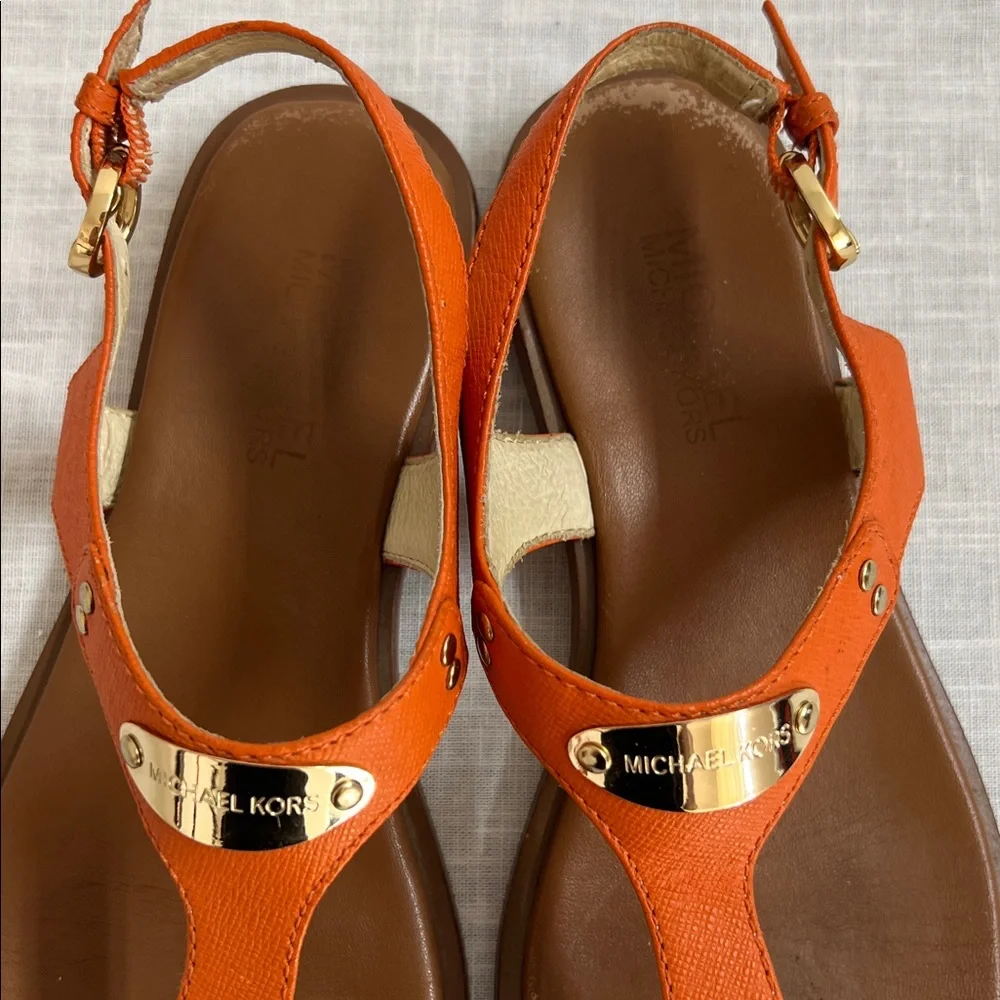 🌞 Michael Kors T-Strap Sandals in Tangerine with Gold Plate women 6.5