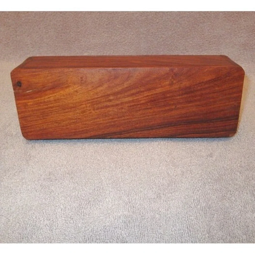 Vtg Lucky Brand Tooled Wood Stash Box Brass Peace Sign Fretwork Incense Hippie