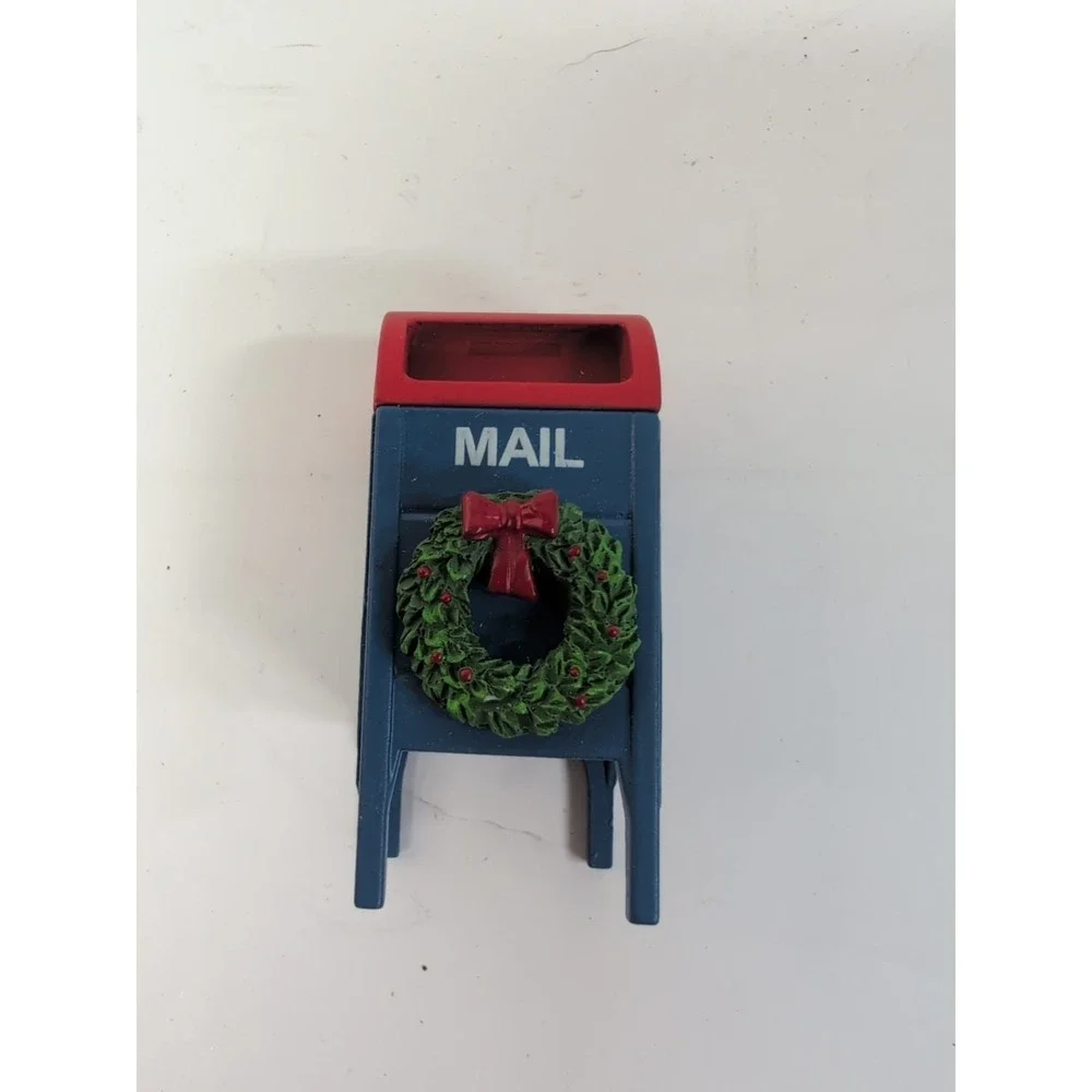 Christmas Village Metal Miniature MAILBOX‎ Red & Blue 2.25