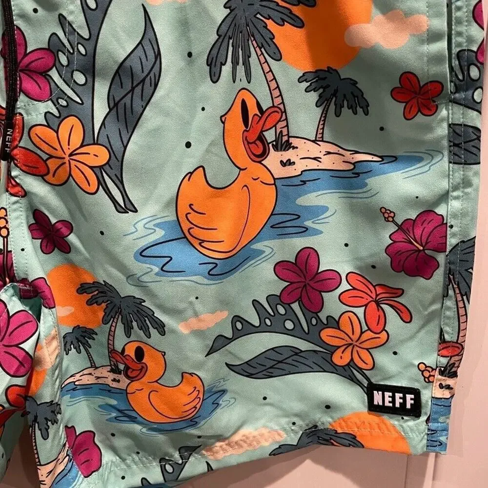 NEFF Men's Swimming Trunks Board Shorts Sz XL Hawaiian Rubber Duck Vacation