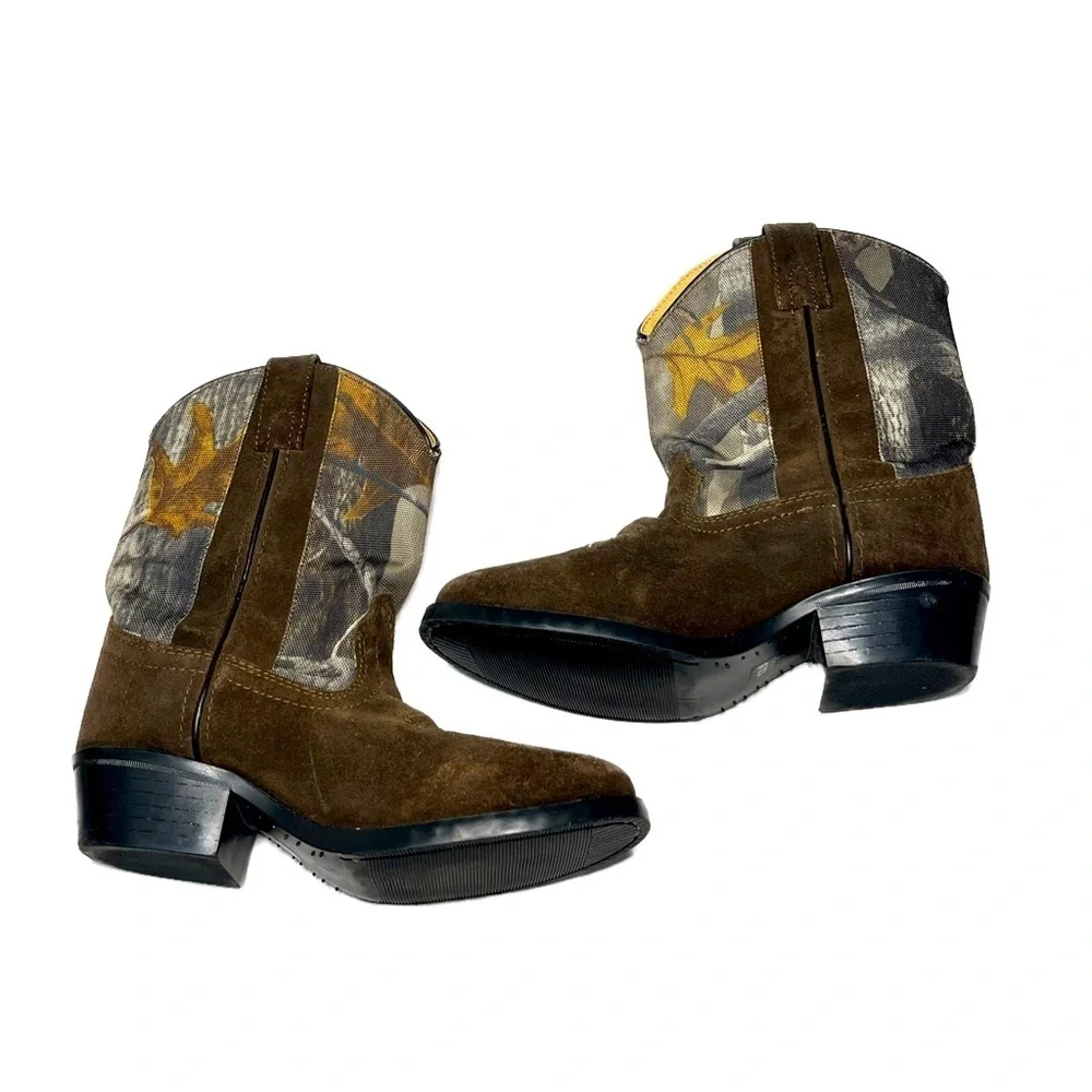 Masterson Boot Co. Boy's Size 13.5 Suede & Camo Canvas Western Cowboy Boots