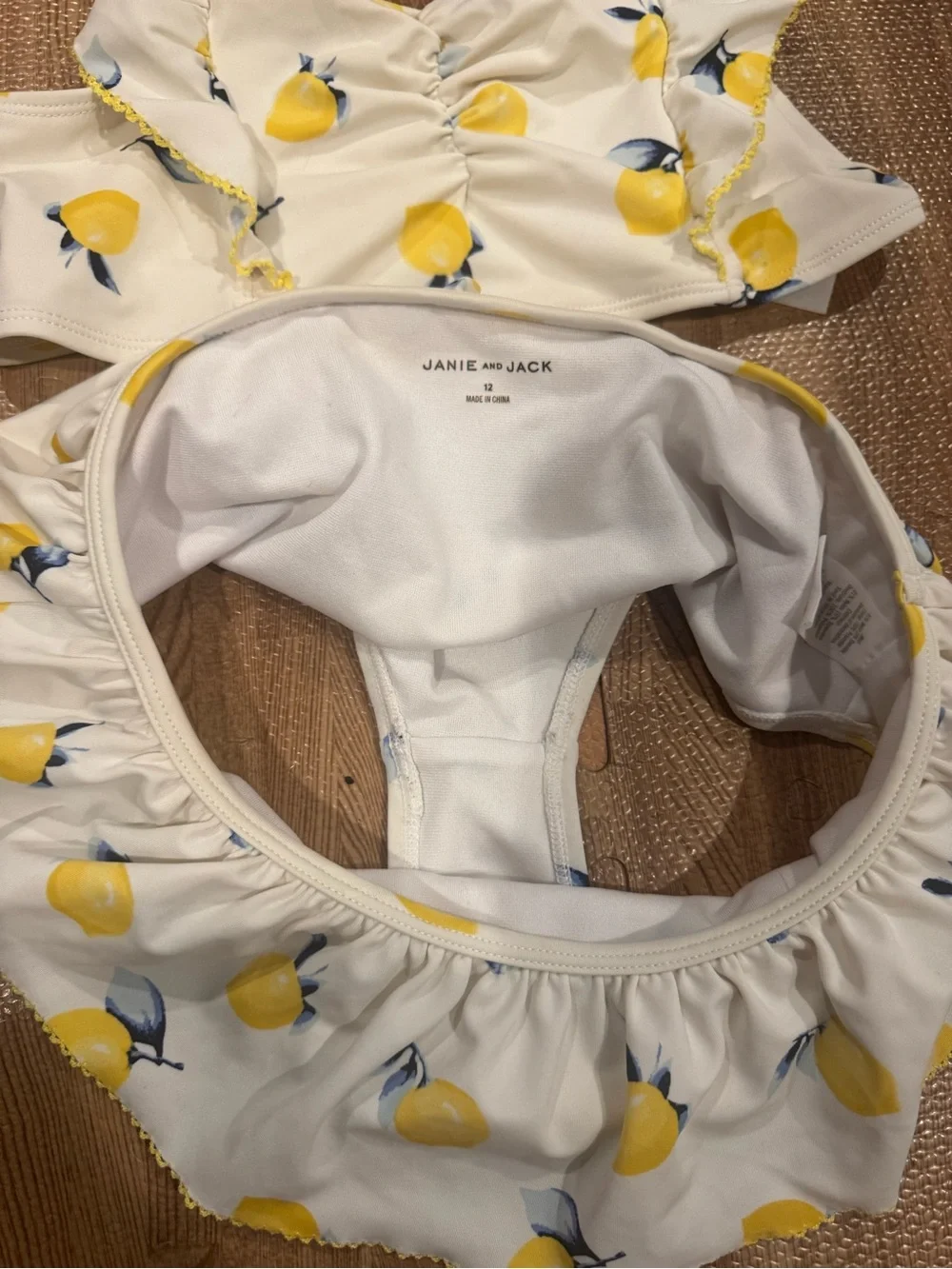 Janie and Jack Adorable Lemon Ruffle Two-Piece Swim Set - White Yellow