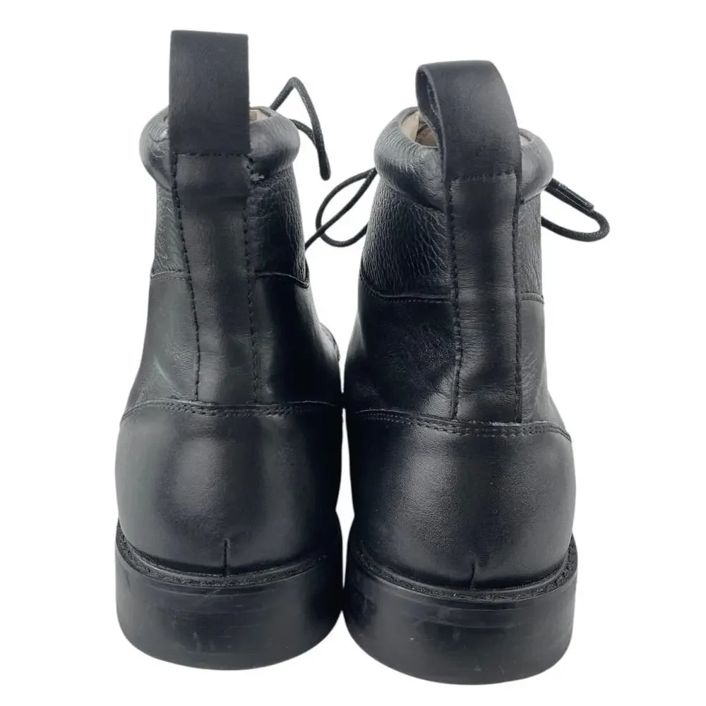 La Milano Alan Men's Black 100% Leather Lace Up Heel Combat Boots Size 10.5
