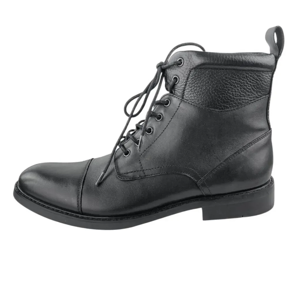 La Milano Alan Men's Black 100% Leather Lace Up Heel Combat Boots Size 10.5
