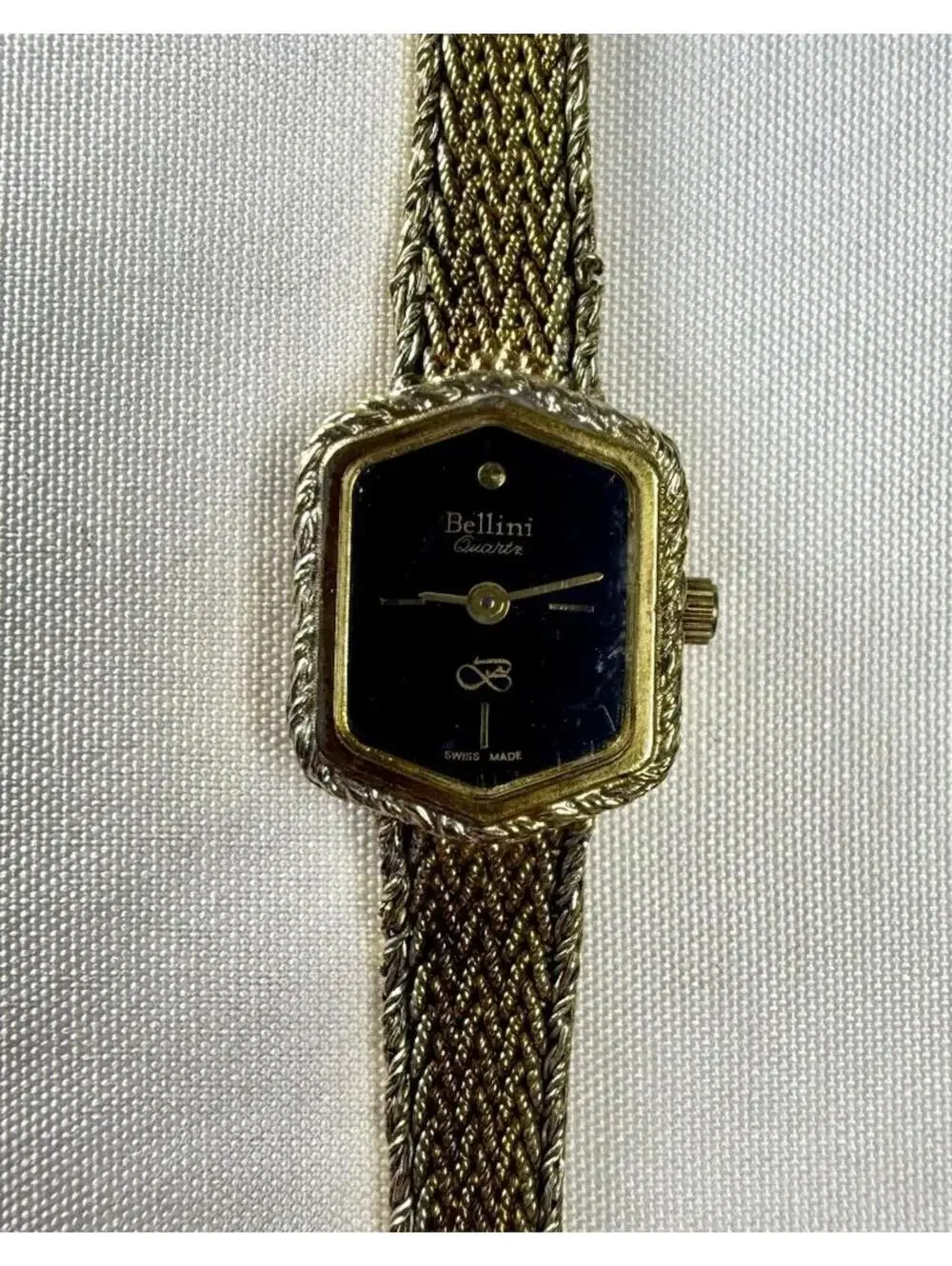 Vintage Bellini Swiss Quartz Two-Tone Hexagonal Watch with Mesh Bracelet