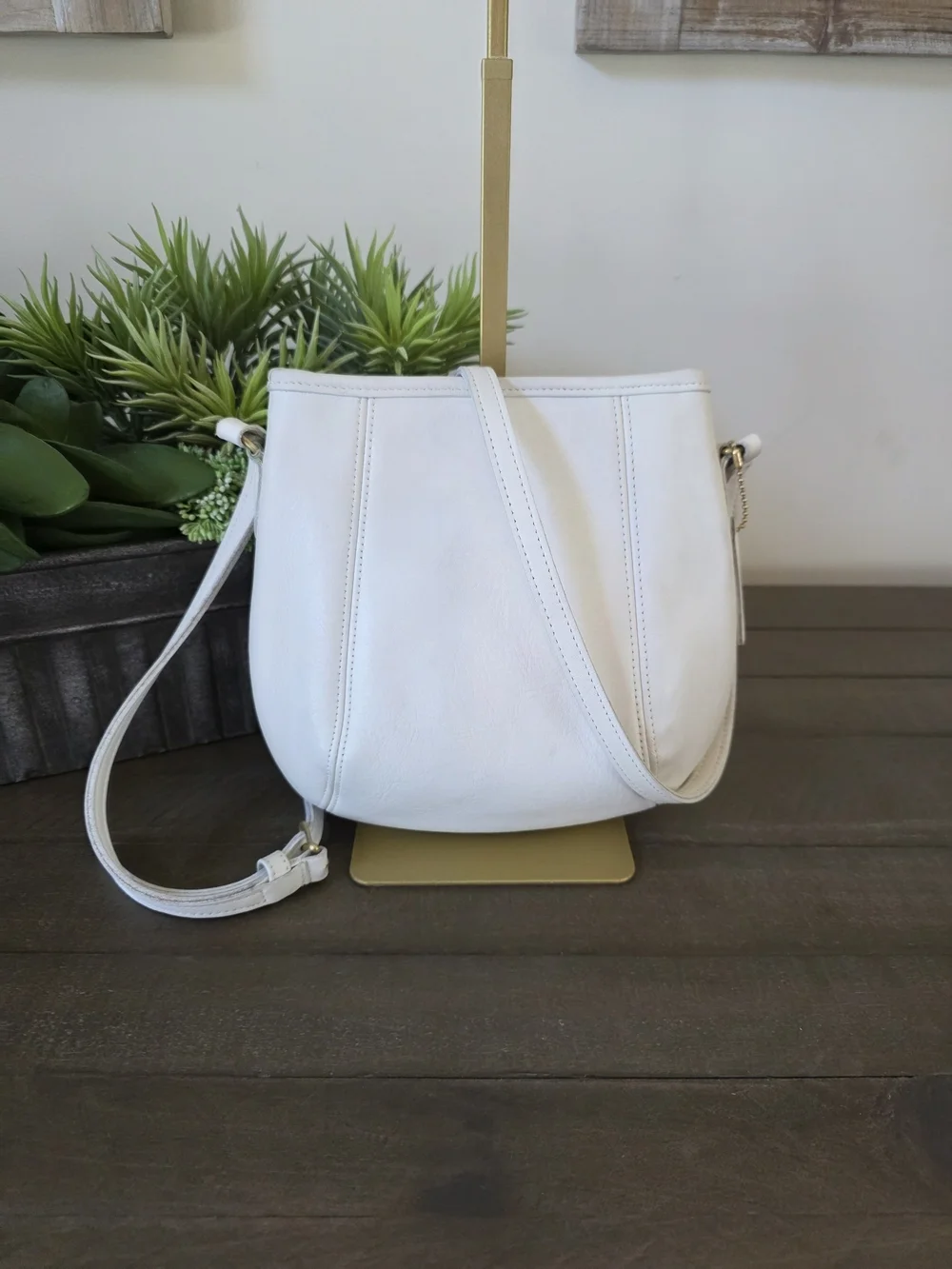 Vintage Coach Small Framed Pouch Crossbody Bag White Glovetanned Leather USA