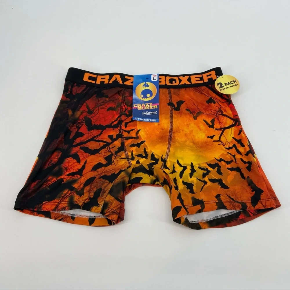 NWT CRAZYBOXER Men’s Halloween Boxer Briefs Bats Pumpkin Jack-o’-lantern Print L