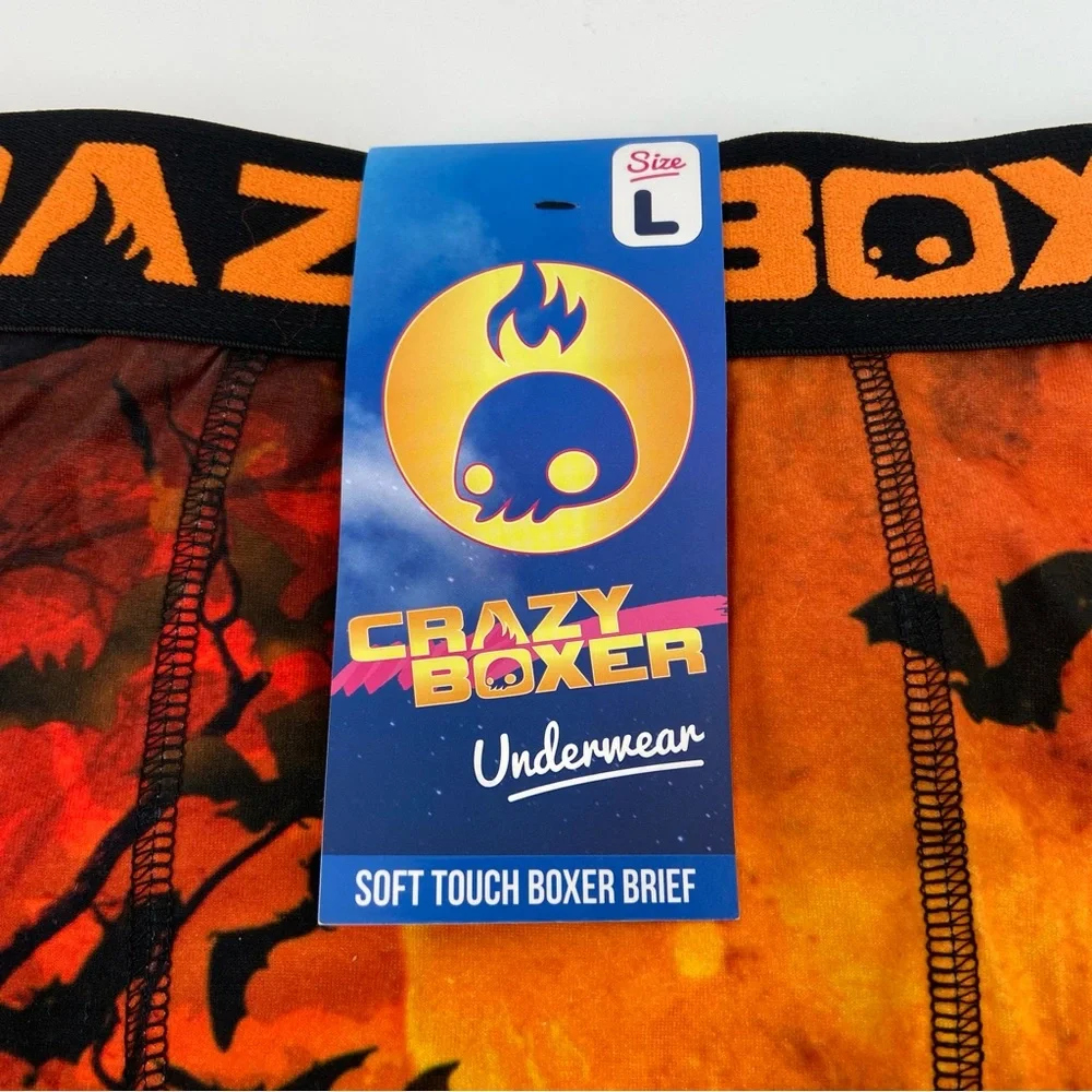 NWT CRAZYBOXER Men’s Halloween Boxer Briefs Bats Pumpkin Jack-o’-lantern Print L