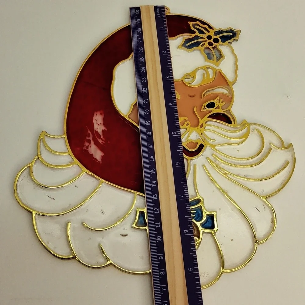Vtg Giftco Inc. Plastic Santa Claus Face Window Suncatcher Hanging Holiday Decor