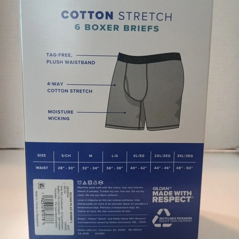Gildan Select Boxer Briefs 6‎ Pack Men's S (28
