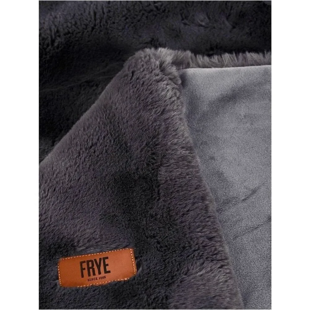 NEW FRYE FAUX FUR THROW Plush Blanket 60”x 70” Grey Cozy Comfy Machine Washable
